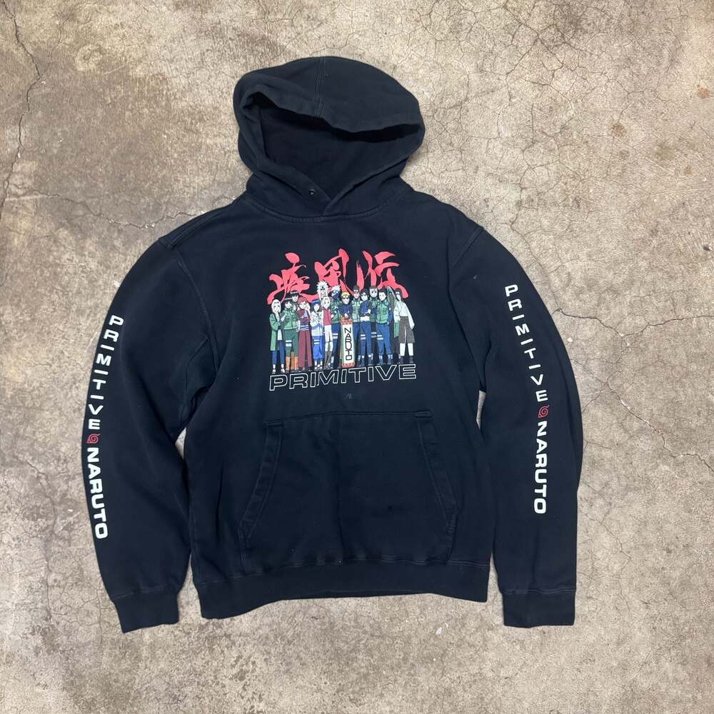 Primitive x Naruto Shippuden Black Pullover Hoodie with Anime Characters Graphic